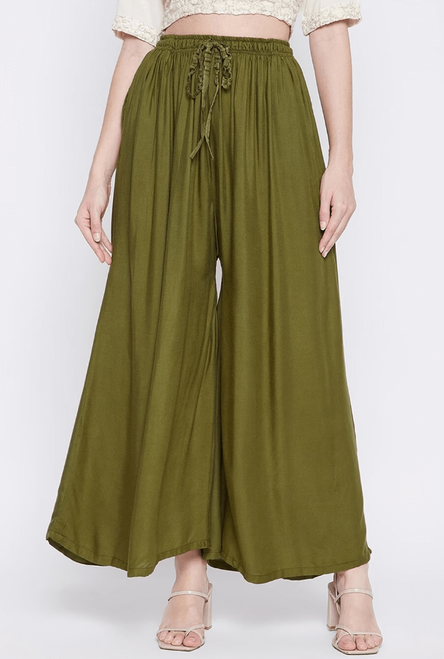 Olive Green Cullote Wide Leg Pants - SERUNA COLLECTION